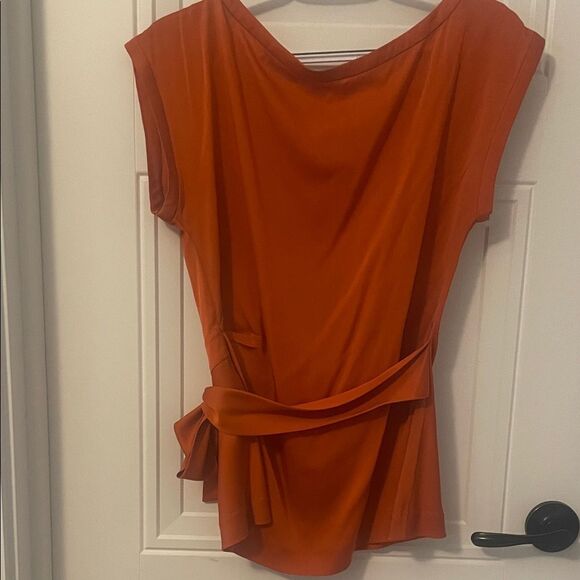 Diane Von Furstenberg Orange Draped Tie Front Blouse - Picture 3 of 5